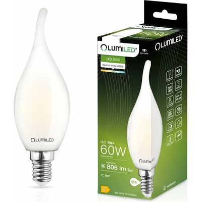 Lumiled LED žiarovka Flame BA35 E14 7W = 60W 770lm 4000K Neutrálna 360° žiarovka Milk