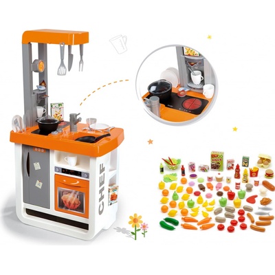 Smoby Set kuchynka Bon Appétit Chef s chladničkou a kávovarom a sada potravín 100 kusov