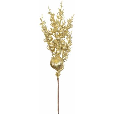Vetvička MagicHome Vianoce, s guľou, zlatá, 31 cm