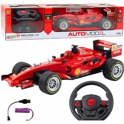 RC Závodní Auto Červené s dálkovým ovládáním ve tvaru volantu, světla a zvuky 1:12