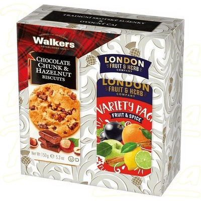 London Herb Dárková sada čaj Fruit Fantasy sušenka Walkers 150 g
