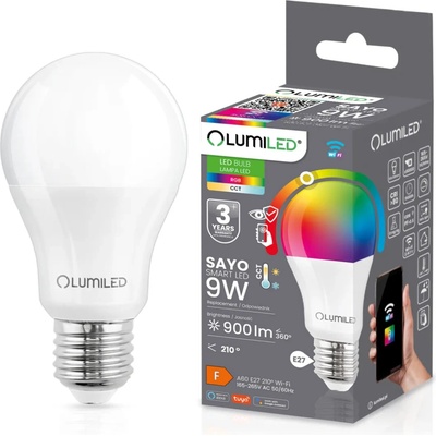 Lumiled LED žiarovka E27 A60 9W = 60W 900lm RGB CCT Stmievateľná Smart TUYA WiFi SMART SAYO