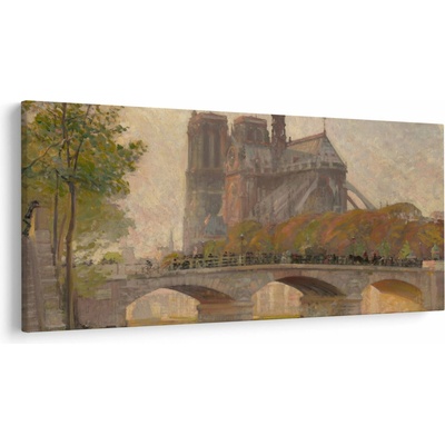 Obraz - Robert William Vonnoh, Notre Dame de Paris, reprodukcia, jednodielne 200x100 cm