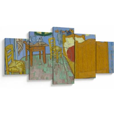 Obraz - Vincent van Gogh, The Bedroom, reprodukcia (s hodinami), päťdielne 150x80 cm s hodinami