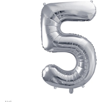 PartyDeco Fóliový balón Číslo 5 strieborný 86cm
