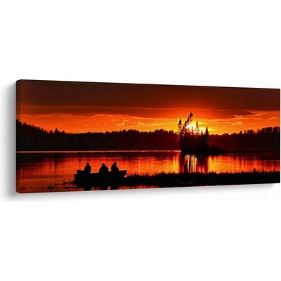 Obraz - Rybáři na jezeře, jednodílný 100x40 cm