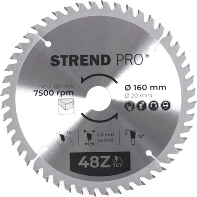 Kotúč Strend Pro TCT 160x2.2x20/16 mm 48T, na drevo, pílový, SK plátky