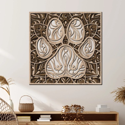 dřevo života Dřevěný obraz TLAPKA Zvolte rozměr šxv (cm): 40x40, Zvolte barvu dekoru: Dub sunoma-Ořech-Wenge