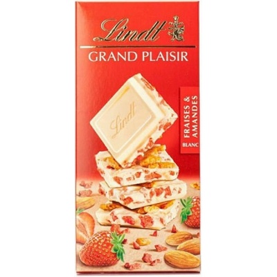 Lindt GRAND PLAISIR biela čokoláda s kúskami mandlí a jahodami 150 g