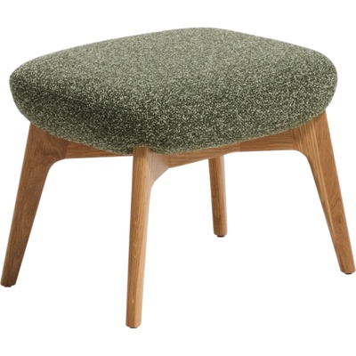 Kave Home Zelená čalouněná podnožka Adiran 51 x 40 cm s dubovou podnoží