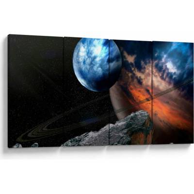Obraz planéty vo vesmíre, štvordielne 160x80 cm