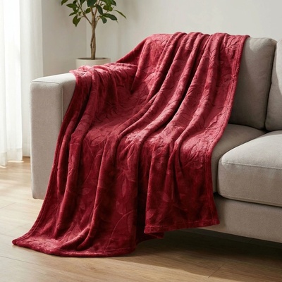 Avax deka mikroflanel JARNÍ EMBOSS QK-236 listy vínová 150x200