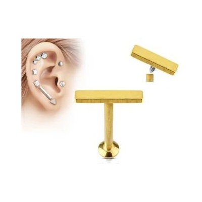 Šperky4U zlatý piercing do brady labreta obdélník LB1031GD-1206