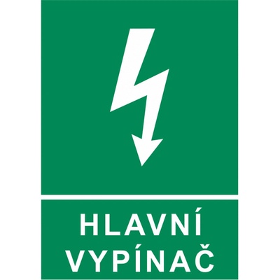 Hlavní vypínač - plast/samolepící fólie Materiál: Samolepící fólie, Rozměry značení: 7,5 x 10,5 cm