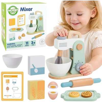 WOOPIE DŘEVĚNÝ MIXÉR KUCHYŇSKÝ ROBOT PASTELOVÁ SADA DO KUCHYNĚ PŘÍSLUŠENSTVÍ