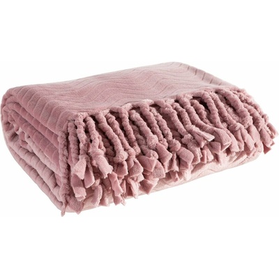 Eurofirany Flano deka Emma s reliéfnym vzorom a strapcami pudrová Polyester 150x200