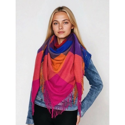 Classic Scarf dámský vlněný kostkovaný šátek fuchsiová modrá ...čtvercový karo