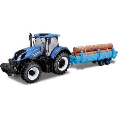 Bburago Farm Traktor New Holland s vlečkou na drevo 1:32