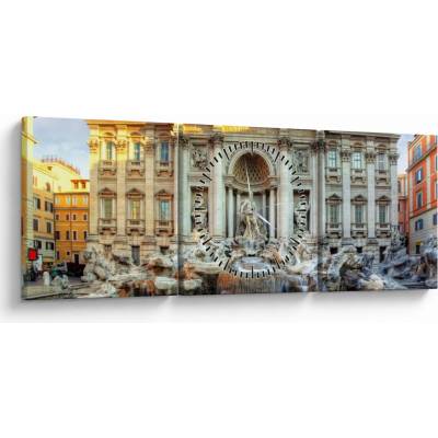 Obraz - Fontána di Trevi (s hodinami), trojdielne 90x30 cm s hodinami