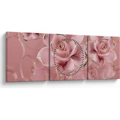 Obraz - Kvetinový dekor (s hodinami), trojdielne 90x30 cm s hodinami
