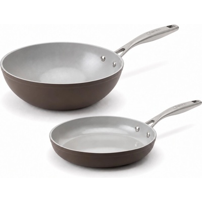 Elmich Základná súprava keramických panví Zen 2 ks - klasická + wok, hnedá