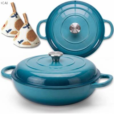 HAGE Smaltovaný litinový hrnec plochý 30cm 3l azurový DN30-azurový