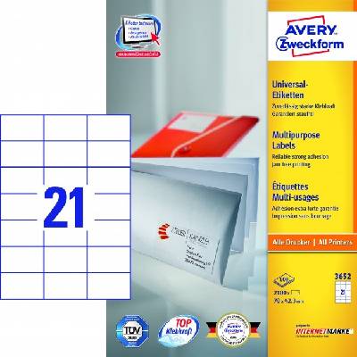 Etikety univerzálne 70x42,3mm Avery A4 100 hárkov