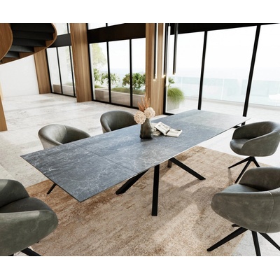 DELIFE Edge 200-300 x 100 keramika LaminamNero Greco antracitová křížová podnož obdélníkový černý rozkládací