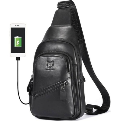 Bullcaptain kožená taška přes rameno s USB Makar černá 5L XB127USBs2