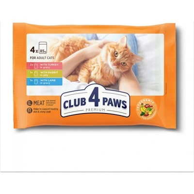CLUB 4 PAWS Premium morčacie jahňacie v omáčke králik v želé 4 x 85 g