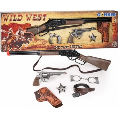 Alltoys kovbojská sada velká puška revolver pouta šerifská hvěz