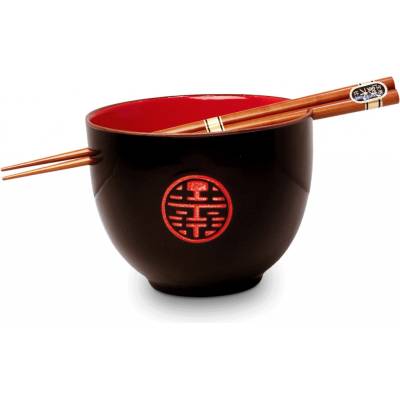 Emro Japonská miska na soba rezance a ramen čierno červená s paličkami Emro 600 ml