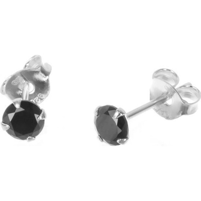 Argento Strieborné náušnice - čierny okrúhly zirkón, priemer 4 mm 66716