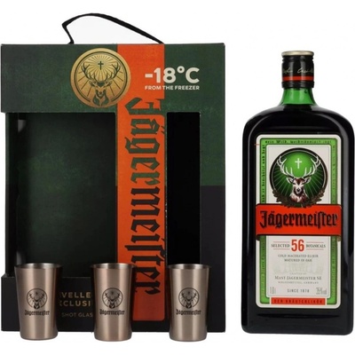 Jägermeister 35% 1 l (dárkové balení 3 sklenice) – Hledejceny.cz