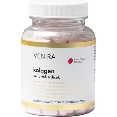 Venira Kolagen ve formě srdíček pro vlasy, nehty a pleť malina 120 ks