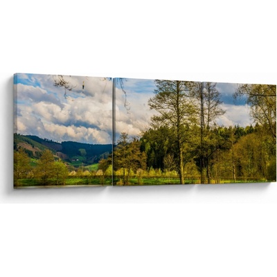 Obraz loďky pri jazere, trojdielne 90x30 cm