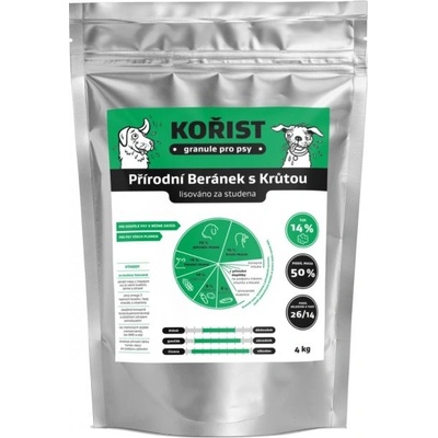 Kořist lisované Přírodní Beránek s Krůtou 26/14 pro dospělé psy 4 kg