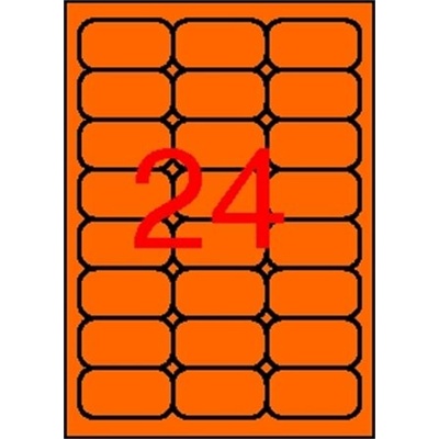 Štítok, 64 × 33,9 mm, farebný, so zaoblenými rohmi, APLI, neónovo oranžový, 480 štítkov/balenie 02871