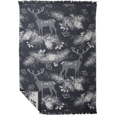 Mars & More Šedý oboustranný pléd s jeleny v lese Forest Deer XL 150x200x3