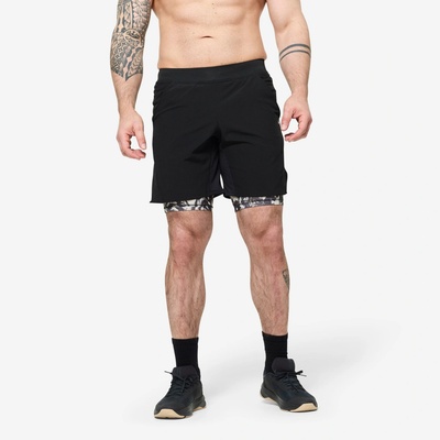 Domyos Pánske priedušné šortky 2v1 na fitness s vreckom čierne