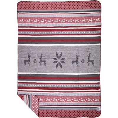Mars & More Šedo-červený pléd s jeleny Deer Nordic grey 130x180x3