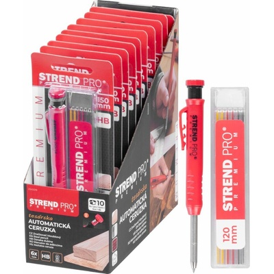Strend Pro Premium Ceruzka Strend Pro Premium, so sponou, oceľová špička, tesárska, značkovač so strúhadlom, so 6 tuhami, set