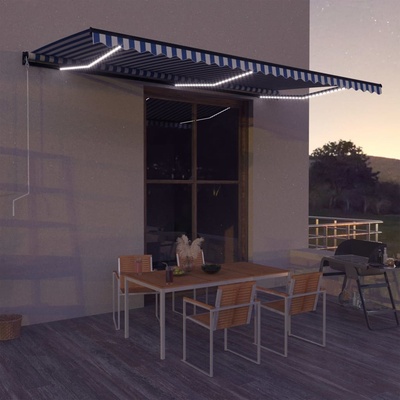 vidaXL Automatická markýza LED a senzor větru 600 x 300 cm modrobílá