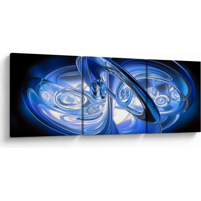 Modrý abstraktný obraz, trojdielne 90x30 cm