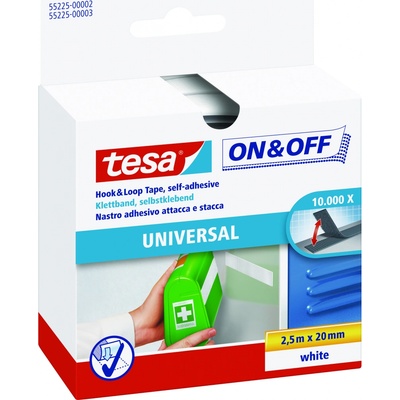 Samolepicí pás pro univerzání použití "On&Off 55225", bílá, suchý zip, 20 mm x 2,5 m, TESA