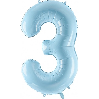 Balónek fóliový číslo "3" světle modrý 86 cm pastelový
