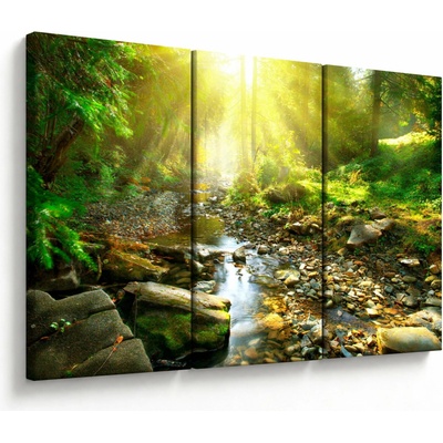 Obraz řeky v zeleném lese, třídílný 120x80 cm