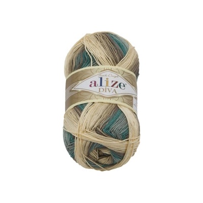 Alize příze Diva batik 3307 Hnědá, zelená, šedá, béžová
