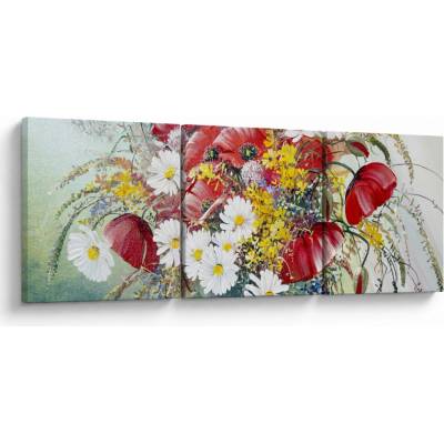 Obraz vázy s divokými kvetmi, trojdielne 120x40 cm