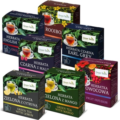 Green Touch SADA 7 DRUHOV ČAJU, 140 VRECÚŠOK – ČIERNY, ZELENÝ, OVOCNÝ, ROOIBOS